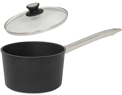 SKK kleine 2-tlg. Stielkasserolle Ø 16 cm - Induktion - beschichteter Saucentopf mit Edelstahlstiel & Deckel mit Edelstahlrand - Made in Germany