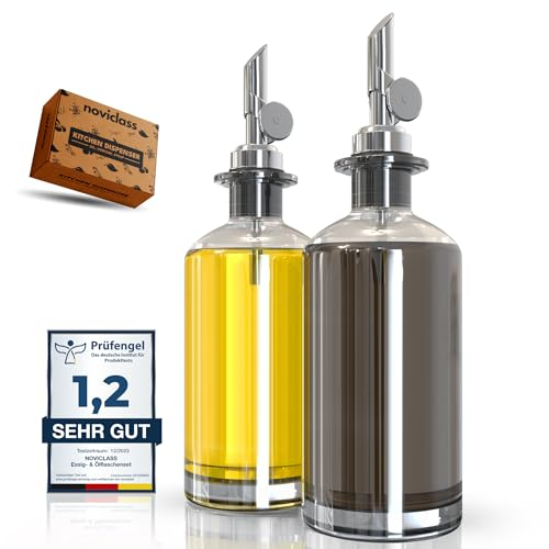 noviclass® Ölflasche Essig und Ölflaschen Set Flaschen zum Befüllen (2x350ml ohne Etiketten und Trichter)