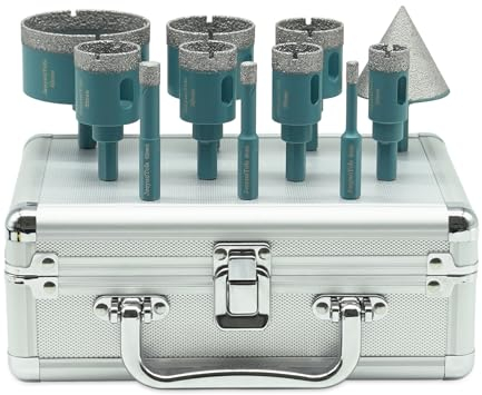 Fresa diamante kit 11 pièces (6/8/10/20/25/28/32/35/45/65mm + 50mm punta per fresatura) - JeeynoTols M14 broca diamante kit para azulejos de porcelana, cerámica, granito y mármol.