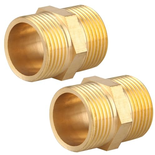 Nipplo doppio G1 Zoll(Ø 32,5mm) Filettatura esterna in ottone,2 pezzi Nipplo doppio esagonale G1 maschio/maschio,Raccordi a doppio nipplo in ottone