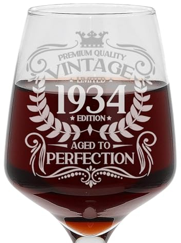 Always Looking Good 91st Birthday Gift Vintage 1934 Aged to Perfection Engraved Large Wine Glass Present for 91 Year Old Etched 400ml Wine Glass
