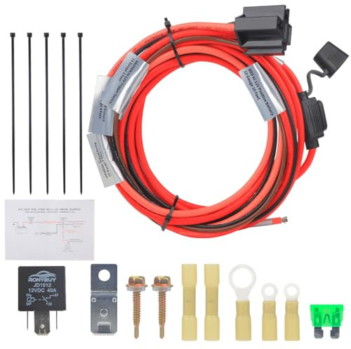 Ronybuy Electric Fuel Pump Relay Bypass Harness, 40 AMP Waterproof Relay Wiring Kit, Universal Fit 12V System, Heavy Duty Long Wires