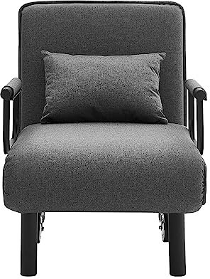 INMOZATA Folding Sofa Bed 3-in-1 Convertible Single Sofa Bed with Wheels and Adjustable Backrest Lounge Recliner Sleeper with Pillow Single Sofa Chair for Living Room Home Office Guest Room(Grey)