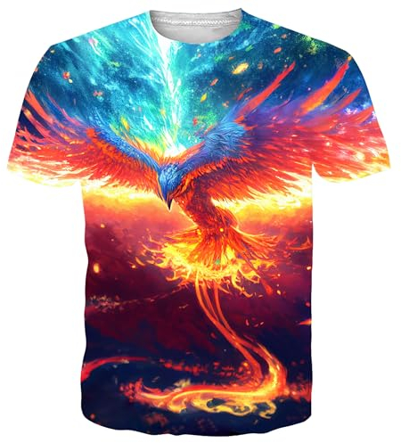 NEWISTAR T Shirt Herren 3D Flamme Druck Coole Unisex Slim Fit T-Shirt Casual Phoenix Grafik Muster Sommer Kurzarm Tops Tee für Männer Bunte XXL