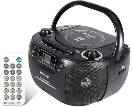 Retekess TR621 Radio CD Reproductor,Radio Cassette Portátil,Boombox Stereo,Radio FM Am,con Grabación,Soporte USB TF Auriculares,con Control Remoto,Acompañar a Familiares y Amigos(Negro)