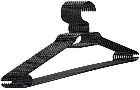 10 x Kleiderbügel schwarz Plastik VonBueren | mit 360° Drehhaken | platzsparend | 100% Recyclingkunststoff | hergestellt in der EU | ca. 40,5 x 21 cm