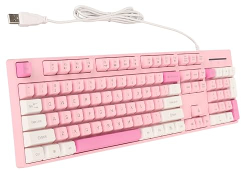 ciciglow USB-Tastatur mit Kabel, 3 Farben, Niedliche Gaming-Tastatur, 104 Tasten, Computertastatur für XP 7 8 10 11 für OS X (PINK)