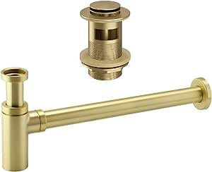 Brushed Brass Bottle Trap & Slotted Basin Sink Waste Adjustable 1 1/4