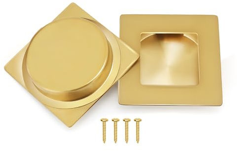 Malimali Paquete de 2 manijas empotradas para puerta corrediza, 70 mm, cuadradas, de acero inoxidable, para bolsillo, armario, armario de cocina (oro cepillado)