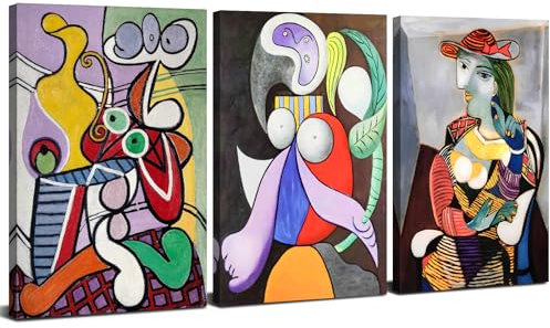 AREBOLO 3 Panels Abstract Wall Art Picasso Wall Decor for Living Room Bedroom Decorations Colorful Graffiti Pictures Aesthetic Posters Paintings Modern Wall Artwork Home Office Wall Decor (16x12”)