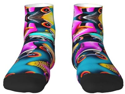 Vielseitige Sportsocken für Freizeit und Sport, tolle Passform für Fußgrößen 36-45, Motiv: Palme mit violetten Sonnenuntergängen, Bunte Rollschuhe, One size