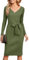 Newshows Jumper Dress for Women UK Army Green Long Sleeve V Neck Knitted Dress Ladies Bodycon Sweater Dress with Belt