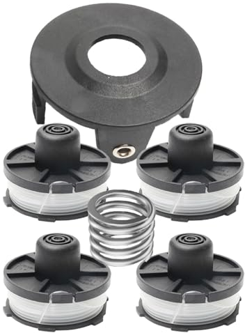 Qingriver Compatible avec Makita 18V dur181 / RF/Z, 195858-1/196145-9,bobine filetée de rechange pour tondeuse à gazon,Lot de 4 bobines de Fil de Coupe de Rechange,1 ressort,1 couvercle bobine,