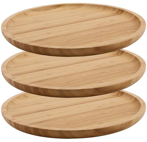 ZEONHEI 3 PCS 12 Inch Bamboo Plant Saucer, 30cm Round Bamboo Plant Tray, Bamboo Plant Pot Saucers for Indoors and Outdoor Garden