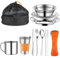 Posate da Campeggio, 10 Pezzi Gavetta Scout Portare Piatti, Ciotole, Tazze, Forchette, Cucchiai e Sacchetti per Posatekit Campeggio Adatto per Viaggiare, Fare Escursioni, Fare Picnic (Arancione)
