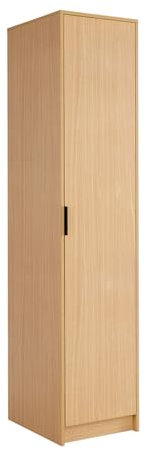 Home Source 1 Door Wardrobe with Clothes Hanging Rail Storage Shelf Bedroom Organiser, Oak Effect