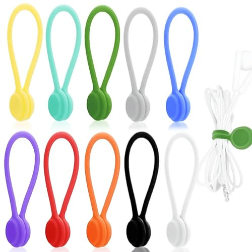 Celestia 10pcs Silicone Magnetic Cable Ties (19cm) – Magnetic Cable Organisers for Headphone, Charging & Data Cables