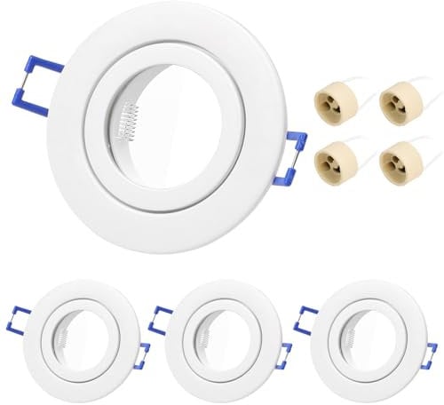 KYOTECH 4 Pieza LED Focos Marco Empotrable Gu10 impermeable IP44 Para el baño Ronda Blanco Foco Empotrable Incl. Zócalo Gu10 Para Lámparas De Leds O Halógenas,Marco gu10 Para Cocina Oficina Pasillo