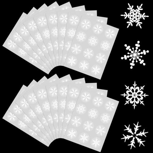 Becellen 18 Blatt Schneeflocke Aufkleber, Aufkleber Rund Sticker Weihnachten Wasserdichte Selbstklebend Aufkleber für Weihnachten Geschenk Dekoration