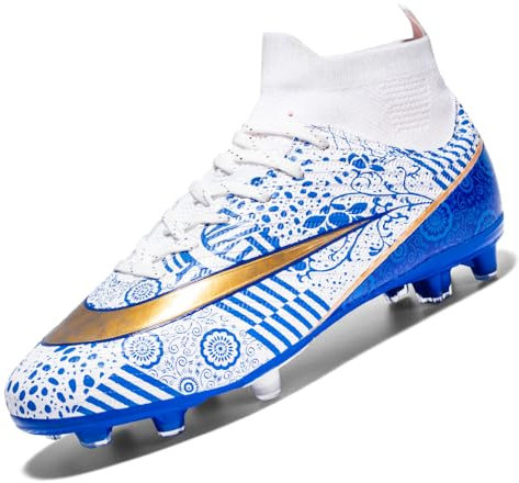 VTASQ Fußballschuhe Herren Anti-Rutsch-High Top Spikes Professionelle Outdoor Athletics Trainingsschuhe Fußball Stiefel Weiß 45EU