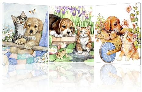Piy Painting Tableau Sur Toile Animaux, Chat Et Chien Impression Sur Toile, Décoration Tableaux Pour Salon Chambre à Coucher Salle De Yoga Salle De Réunion Bureau, Cadeau Anniversaire, 3x30x40 Cm