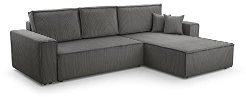 FurniShop24 Ecksofa mit Schlaffunktion und Bettkasten - Eckcouch L-förmige zum Wohnzimmer, Klappsofa - Schlafcouch Minimalistisches Design, Schlafsofa Mango L: Grau, Ecksofa Rechts