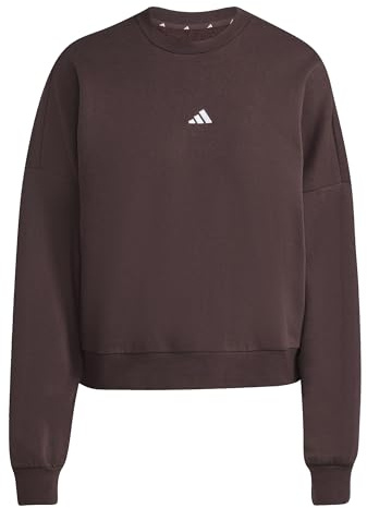 adidas Women's ESSENTIALS SMALL LOGO FEEL COZY RELAXED FIT SWEATSHIRT, shadow brown/white, XXL