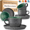 Cosumy Espresso Cups and Saucers - Set of 4-90ml Ceramic Demitasse Coffee Mugs - 𝗘𝘅𝘁𝗿𝗮 𝗧𝗵𝗶𝗰𝗸 Stoneware with Handmade Reactive Glaze - Keeps Coffee Warm Longer