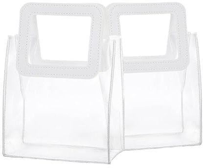 Mritrit 10 Stück Klein PVC Durchsichtige Geschenktüten 15x13x7 cm, Transparente Geschenktüte mit Weiß Griffen für Hochzeit, Brautparty, Babyparty, Taufe, Weihnachten S