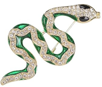 Morain Elegante Serpentinen-Brosche aus Metall, künstlerisches Schlangen-Design, Brosche mit grünen Edelsteinen für Schmuck, Size:Approx.5x2.5cm/1.96x0.98inches, Metall