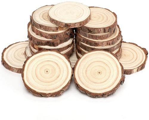 Luziyun 18 Pezzi Dischi Legno Naturale da Decorare, Diametro 8-10cm, Spessore 10mm, Fette di Legno con Corteccia, Senza Fori, Adatti per Pirografo, Natale, Pasqua