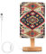 Cgiub Lampe de chevet LED à motif ethnique indien avec abat-jour en tissu, base en bois et port USB pour chambre à coucher, chambre d'enfant, salon, bureau
