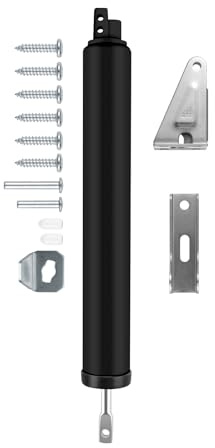 Screen and Storm Door Closer Kit, Heavy Duty Pneumatic Screen and Storm Door Closer, Screen and Storm Door Push Button Latch Set Replacement Kit, Adjust Smooth Closing Speed (Black)