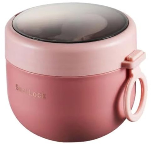 JNJOOD Vakuum Suppentasse aus Edelstahl - Tragbare Lunchbox mit , mikrowellengeeignet, süßes rosa Design