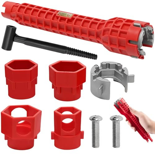 agogue Lot de 9 clés de robinet, 14 en 1, multifonctionnelles, clé d'évier solide, outil de robinetterie utilisé pour robinet de salle de bain (rouge)