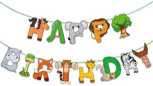 DazzJoy Happy Birthday Girlande Tiere,Dschungel Geburtstagsgirlande Kinder,Happy Birthday Banner Safari,Geburtstag Girlande Junge Mädchen,Waldtiere Geburtstag Deko,Geburtstagsdeko Kinder,Party Deko
