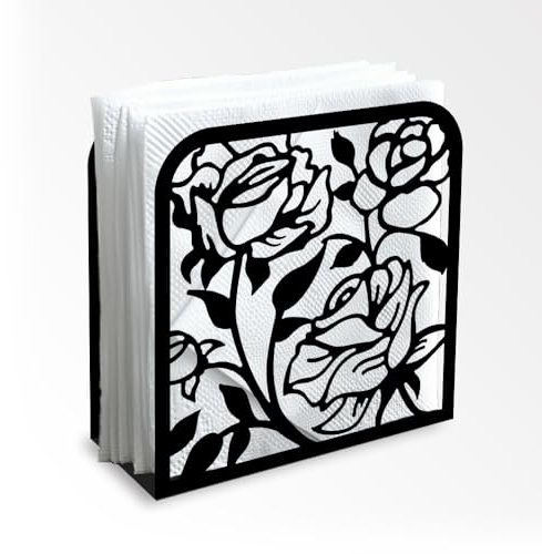 Doodlream Dekorativer Serviettenhalter Aus Schwarzem Metall Mit Rosenblüte Für Den Tisch Serviettenhalter Stehend 12 x 12 x 5cm Für Zuhause Küche Restaurant Picknick Party Kaffeebar Esszimmer