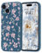 Wirvyuer for iPhone 15 case, Compatible with Magsafe, Cute Floral Leaves Magnetic Phone Case, Pink Flower Shockproof Silicone Slim Bumper Protective Cover for Women Girls, Blue