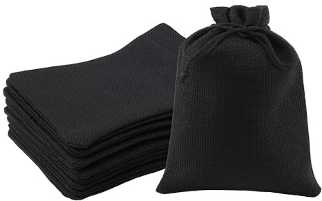 Mandala Crafts 3x4 Inch Black Burlap Drawstring Gift Bags for Favors - 50 Mini Linen Sacks Gift Pouches for Candy, Jewelry, Wedding, and Party Supplies