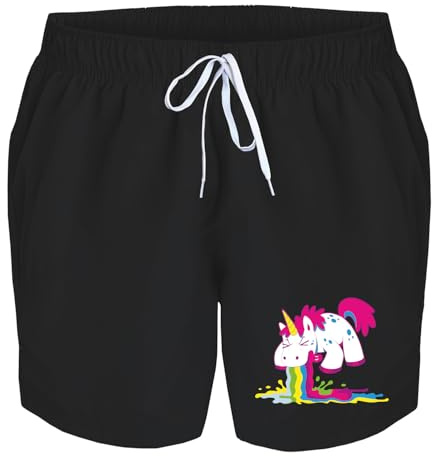 deinshirt Badehose Herren Kotzendes Einhorn Badeshorts Bedruckt Männer Schwimmhose Beach Shorts Swim Shorts Men, Größe:3XL, Farbe:schwarz