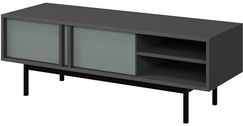 Mirjan24 TV-Lowboard Agova 2D WK10 - Fernsehschrank mit 2 Türen und 2 offenen Fächern, Fernsehschrank, Fernsehtisch, TV Schrank TV Bank (Anthrazit/Aloe)