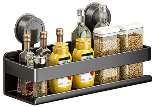 Biutimarden Estante Ducha Ventosa Sin Taladro Mental Impermeable Extraíble Estantería para Champú Jabón Estante Baño para Cocina Ducha (Negro, 30CM)