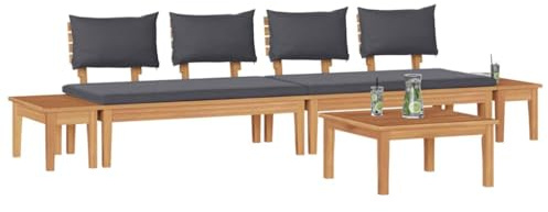 vidaXL 5-Piece Garden Dining Set Solid Wood Teak, 2-Piece Garden Bench Set Solid Wood Teak, Garden Table 60 x 60 x 30 cm