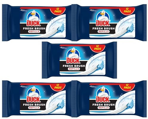 Duck Fresh Brush Toilet Cleaner | Disposable Toilet Bowl Cleaner | Removes Stains & Odours | Easy Brush & Flush | Fresh Scent | Hygienic Bathroom Cleaning (5x12-60Refill)