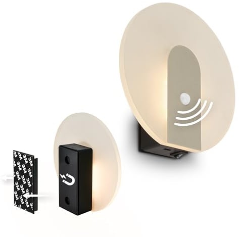 BRILONER Sticklights - LED Wandleuchte ohne Stromanschluss und ohne Bohren mit Bewegungsmelder, Akku, magnetisch abnehmbar, Wandlampe zum Kleben, Leselampe, Flurlampe, 15x3,7x14,7 cm, Nickel-matt