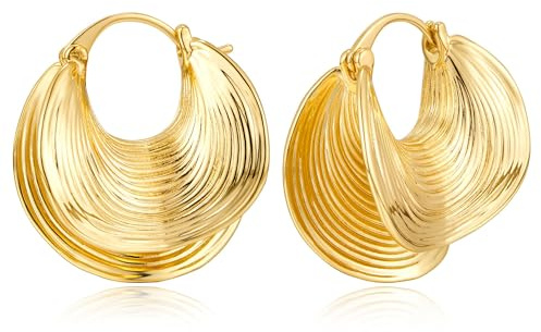 RIXERKOC Boucles d'oreilles Créoles Épaisses Femme, Boucles d'oreilles Hypoallergénique Plaqué Or 14K Légères Chunky Créoles, Saint-Valentin Noël Anniversa Bijoux Cadeaux (Or)