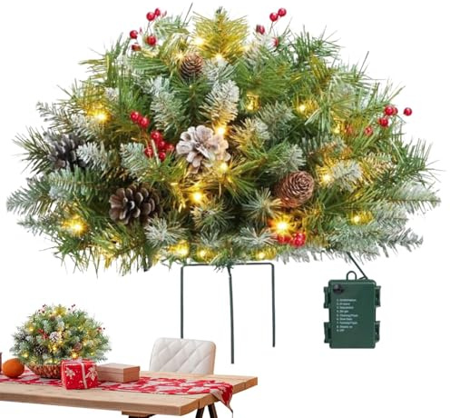 NevPuose Illuminated Artificial Christmas Filler Christmas Planter Filler | 16 Inch Pre-Lit Tree with Stand - 50 LED Lights, Illuminated Planter Filler