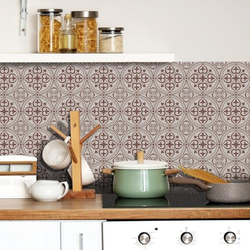 Piastrelle Adesive Bagno 15x15 cm Circolo Marrone Caffè Pavimento Pvc Adesivo Impermeabili Mattonelle Adesive Cucina per Mobili Scale armadio Camino Decorazione 36 Pezzi