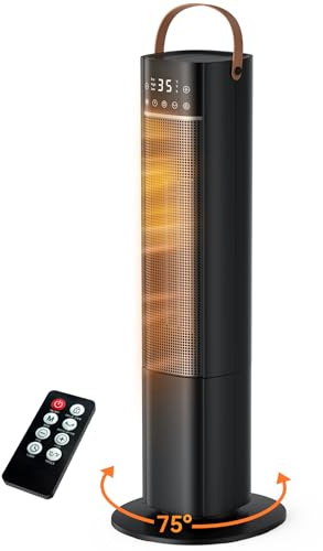 Heizlüfter Energiesparend, 2000W PTC Keramik Heizlüfter, 75° Oszillierend Elektroheizung mit Thermostat, Heizung Elektrisch Leise, 3 Modus, 24-Std-Timer, Überhitzungs- & Kippschutz