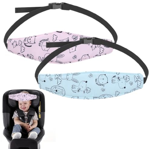2 Stück Kopfstütze Auto Kinder, Kopfband kindersitz, Kindersitz Zubehör Stirnband, Verstellbarer Schlafen Halter Gürtel für Babysitze, Autositze, Nackenstütze mit Gurtschutz für Sicheren Schlaf